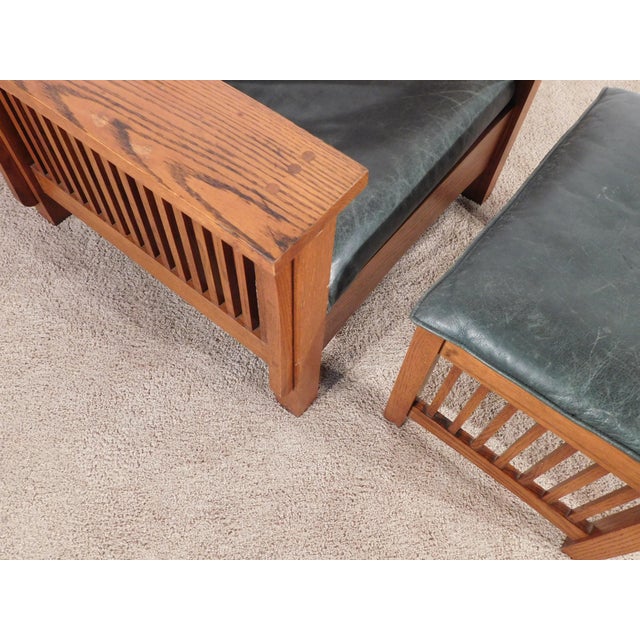 Arts & Crafts Kimball Antique Style Mission Prairie Arts & Crafts Oak Morris Chair & Ottoman For Sale - Image 3 of 18