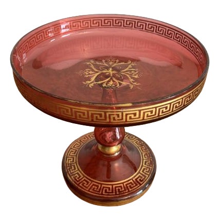 Antique Ruby Glass Gilded Tazza, 1860s For Sale