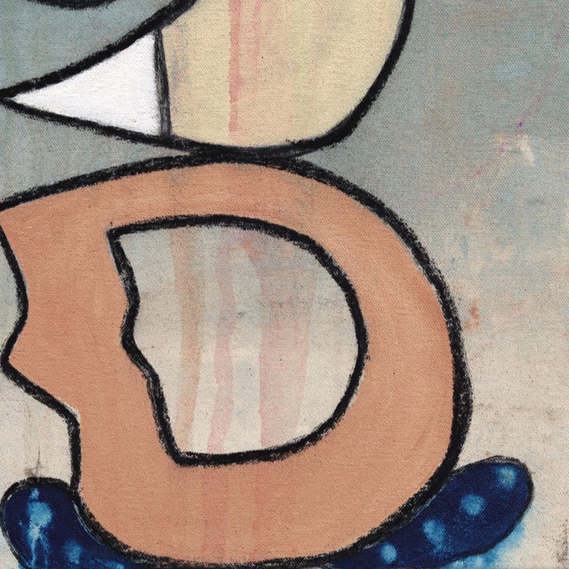 Jits in Napoli - Original Blue Neutral Organic Abstract Oil Acrylic and Charcoal Painting on Canvas For Sale In Los Angeles - Image 6 of 9
