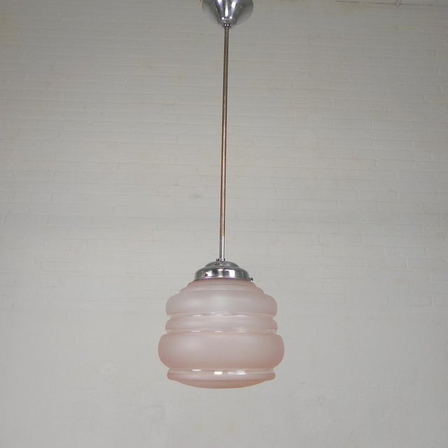 Art Deco Pendant Lamp with Pink Glass Shade, 1930s For Sale - Image 10 of 15