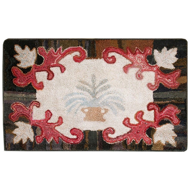 White 1890s White Medallion Folk Art Antique American Hooked Rug 2'5" X 4'0" Handknotted Wool Carpet For Sale - Image 8 of 8