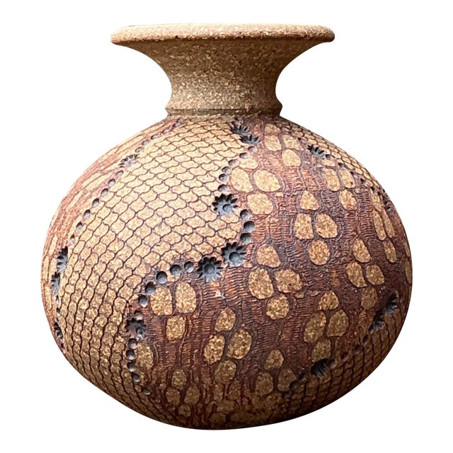 Vintage Original Studio Pottery Snakeskin Vase For Sale