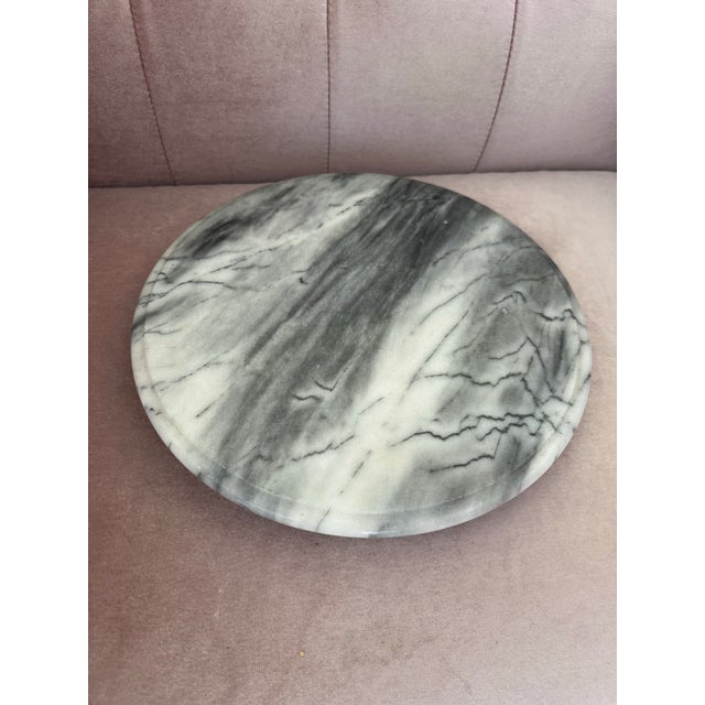 Mid-Century Modern Round Gray /White Marble Lazy Susan/Serving Tray For Sale - Image 3 of 6