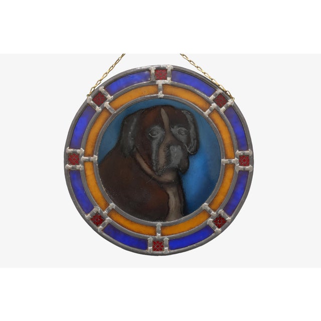Art Deco Stained Glass Roundel with Boxer Dog, Belgium, 1890s For Sale - Image 3 of 9