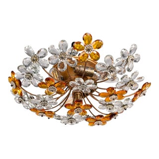 Mid Century Maison Bagues Style Crystal Flower Flush Mount Fixture For Sale