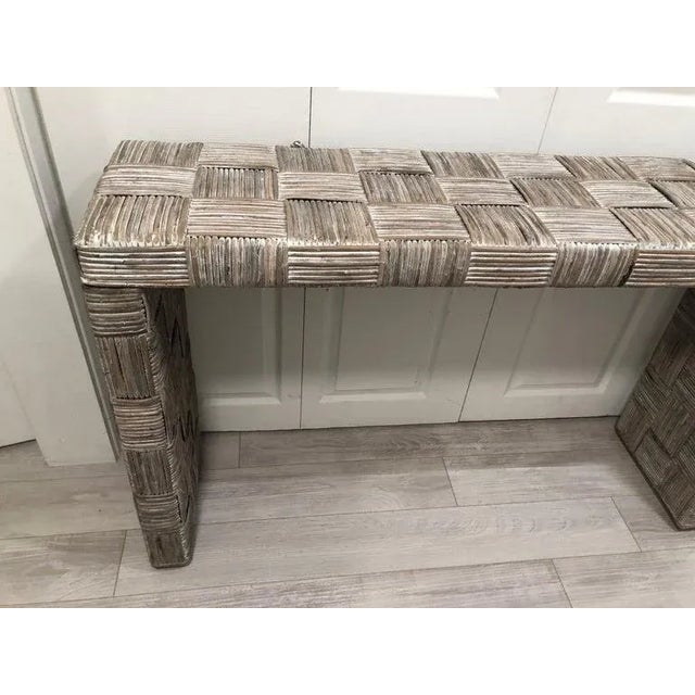 Whitewashed Woven Rattan Console Table For Sale - Image 4 of 13