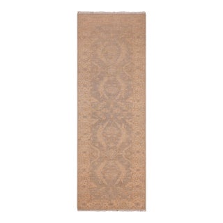 Chic Ziegler Grey Beige Hand-Knotted Wool Runner - 2'7'' X 9'4'' For Sale