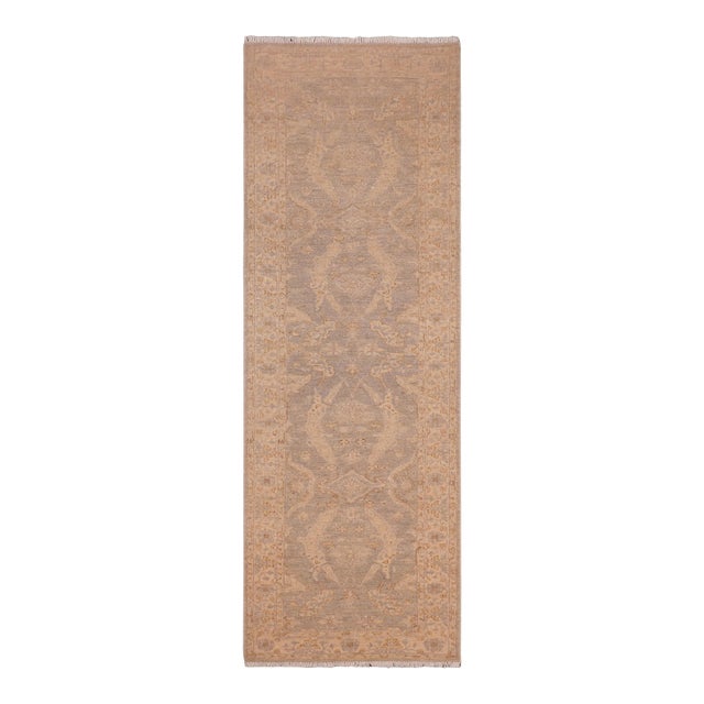 Chic Ziegler Grey Beige Hand-Knotted Wool Runner - 2'7'' X 9'4'' For Sale