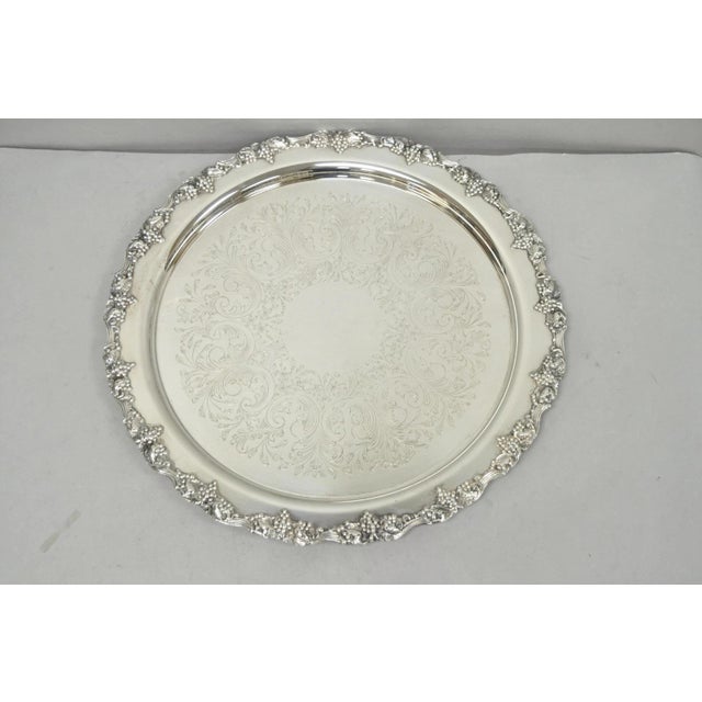 Vintage Victorian Silver Plated Grapevine Repousse 20" Round Serving Platter For Sale - Image 13 of 13