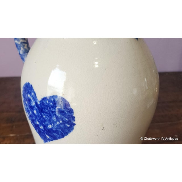 Vintage Early 1980s Buttermilk Acres Stoneware Cow & Heart Spongeware Large Pitcher For Sale - Image 9 of 10