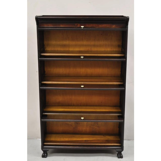 Early 1900s Antique American Empire Style Mahogany 4 Section Stacking Barrister Bookcase For Sale - Image 11 of 12