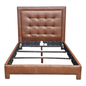 Ethan Allen Tufted Brown Leather Upholstered Queen Size Bed Frame