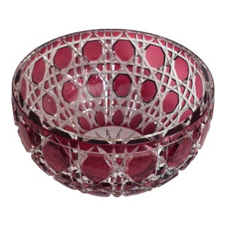 ​Vintage Signed Fabergé Cranberry Cut-to-Clear Crystal "Russian Court" Bowl For Sale