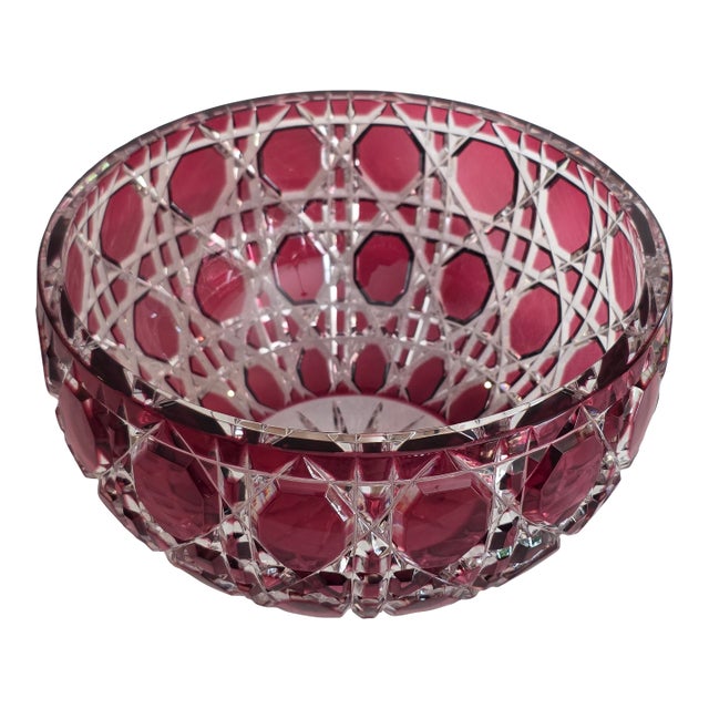 ​Vintage Signed Fabergé Cranberry Cut-to-Clear Crystal "Russian Court" Bowl For Sale
