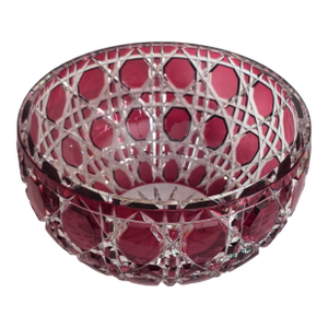 ​Vintage Signed Fabergé Cranberry Cut-to-Clear Crystal "Russian Court" Bowl