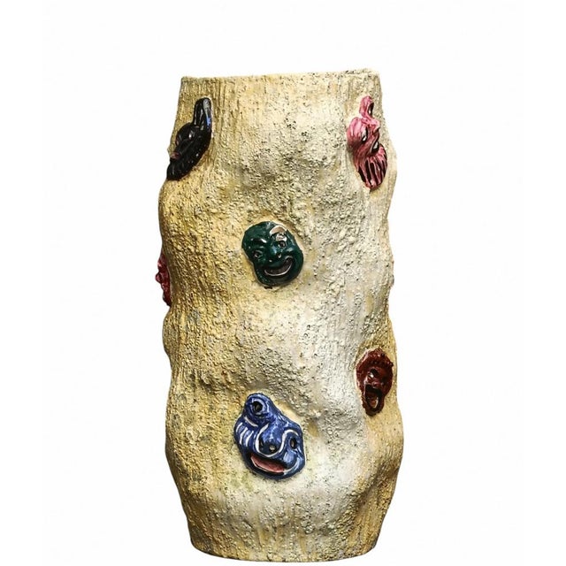 Yellow Ceramic Umbrella Stand with Masks from Cer. Art. Acabbo Amalfi, Italy, 1970s For Sale - Image 13 of 13