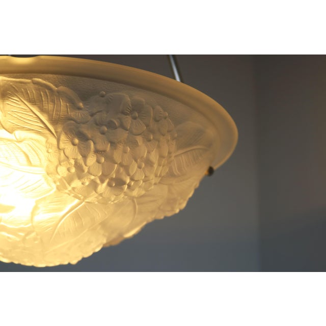 Metal Vintage Art Deco French Pendant Light in Glass, 1920 For Sale - Image 7 of 14