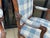 Wood Antique French Louis XV Style Walnut Bergere Chairs in Blue & White - Pair For Sale - Image 7 of 13