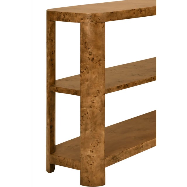 Worlds Away Matthew Izzo Home Emery Dark Burlwood Three Tier Console Table With Curved Corners For Sale - Image 4 of 9
