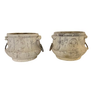 Vintage White Washed Urns - Set of 2 For Sale