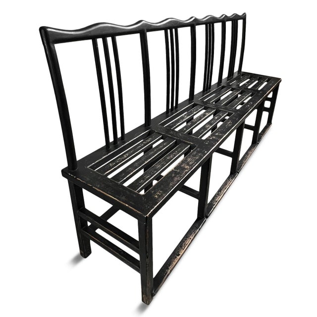 Farmhouse Vintage Black Farmhouse Asian Julan Wood Hall Bench For Sale - Image 3 of 8