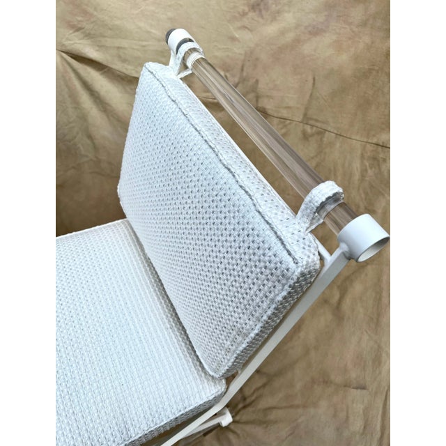 Mid 20th Century Mid 20th Century Attributed to Cleo Baldon X-Form Chairs Restored with Acrylic Dowels and Sunbrella Upholstery - Set of 4 For Sale - Image 5 of 13