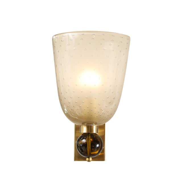 Pair of Hand-Blown Murano Frosted Glass Sconces W/ Murine & Orbital Drop Details For Sale - Image 4 of 18