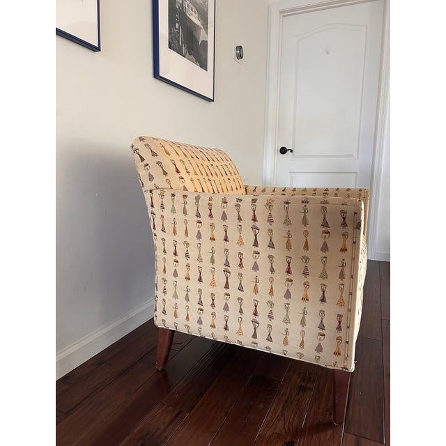 Excellent condition Bernhardt Design upholstered accent chair in Donghia “Au Marche” French jacquard fabric - Low-profile,...