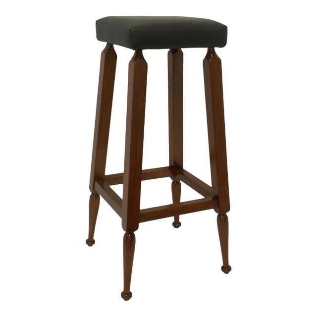 Black Leather Mayan Bar Stool For Sale