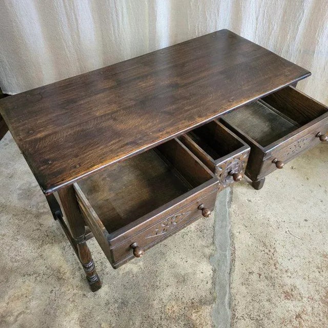 Wood Antique English Oak Carved Dresser Base Circa 1900 For Sale - Image 7 of 13