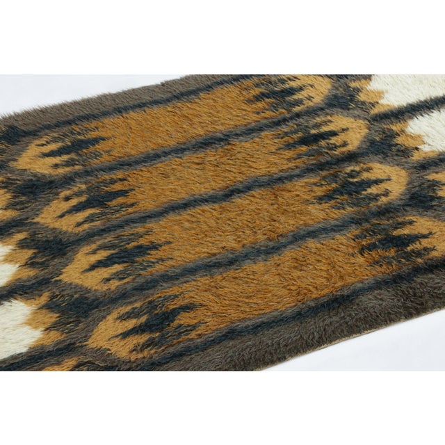 Rug & Kilim Vintage Swedish Rya Rug With Gray, Brown & White Geometric Pattern- Rug & Kilim For Sale - Image 4 of 7