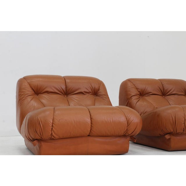 Vintage Nuvolone Lounge Chairs in Cognac Leather from Mimo Padova, Italy, 1970s, Set of 2 For Sale - Image 10 of 11