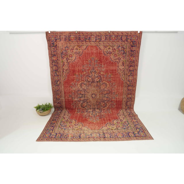 Red 1970s Vintage Turkish Handmade Turkish Wool Cotton Red Area Rug For Sale - Image 8 of 12