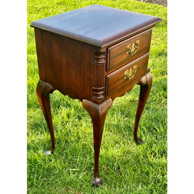 Mahogany Nightstand End Side Table Queen Anne 2 Drawer Vintage For Sale - Image 12 of 13