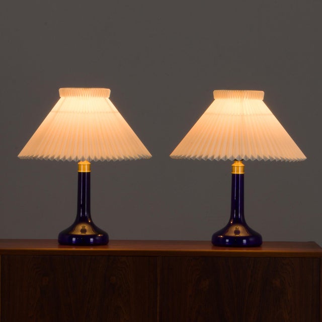 1970s Deep Blue Table Lamps by Holmegaard for Le Klint, Denmark, 1970s, Set of 2 For Sale - Image 5 of 12