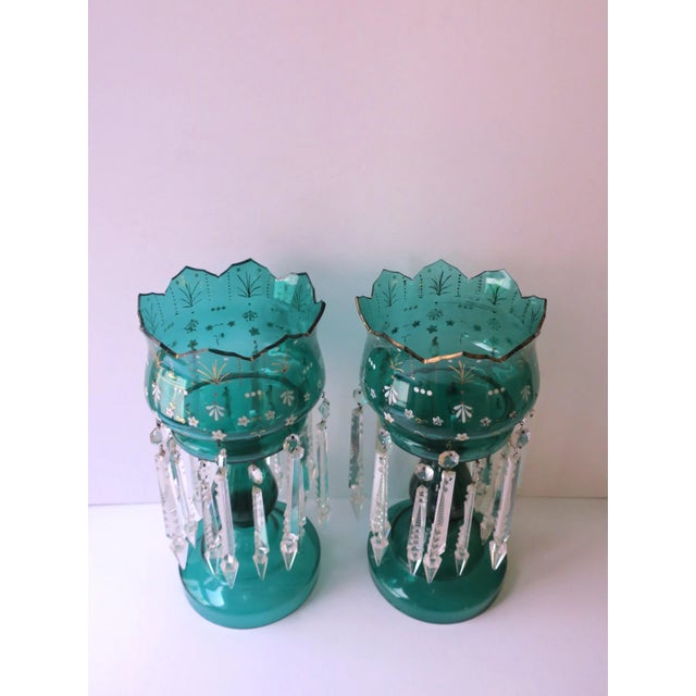 Glass Emerald Green Bohemian Glass and Crystal Lusters Pair, Circa 19th C For Sale - Image 7 of 12