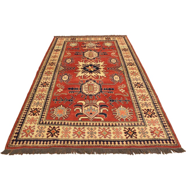 Rustic Super Kazak Rust/Beige Wool Rug - 4'0'' X 6'2'' For Sale In New York - Image 6 of 10