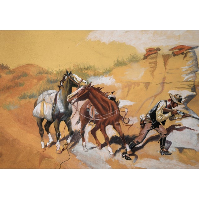American Cowboy Hunting Pronghorn Deer ("American Antelope") in Watercolor and Gouache by H. Rich For Sale - Image 3 of 9