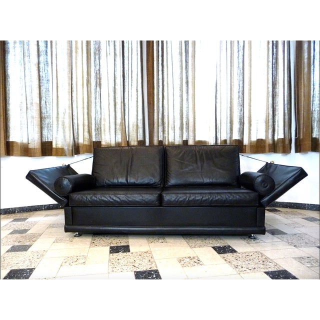 Black Classical Leather Knole-Type Two-Seater Sofa, Germany, 1960s For Sale - Image 8 of 18