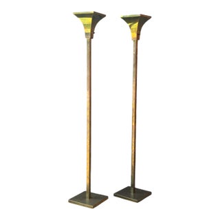 Pair of 1970s Brass Torchieres For Sale