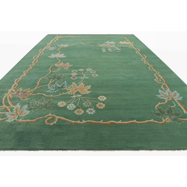 2010s Rug & Kilim’s Oversized Chinese Art Deco Style Rug in Green With Floral Patterns For Sale - Image 5 of 7