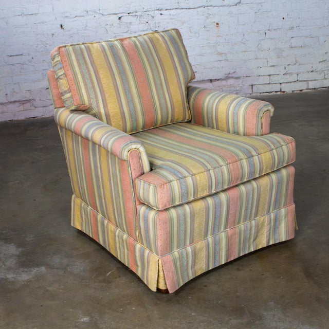 Traditional Mid to Late 20th Century Traditional Club Chair by Henredon With Striped Pastel Fabric For Sale - Image 3 of 18