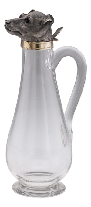 Antique 19th Century Victorian Silver & Clear Glass Novelty Dog Claret Jug, 1884