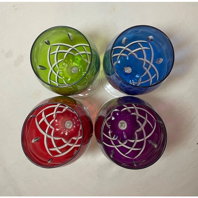 Lot of 4 Vintage Cut to Clear Crystal Glass Cordial White Wine Goblet Glasses For Sale - Image 10 of 10