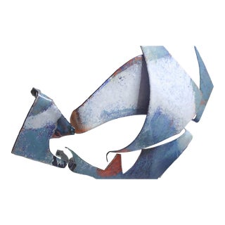 Unique 3-D Brutalist MCM Metal Wall Art Collage Mounted on Wood Frame, Signed For Sale