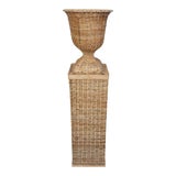Large Square Wicker Urn and Pedestal For Sale
