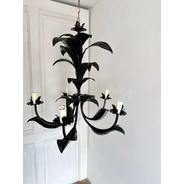 Vintage French Black Tole Chandelier, 1960s For Sale - Image 10 of 18