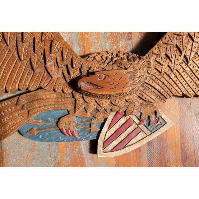 Mid-Century Folk Art Carved Bellamy Style Patriotic Eagle, Signed For Sale - Image 4 of 12