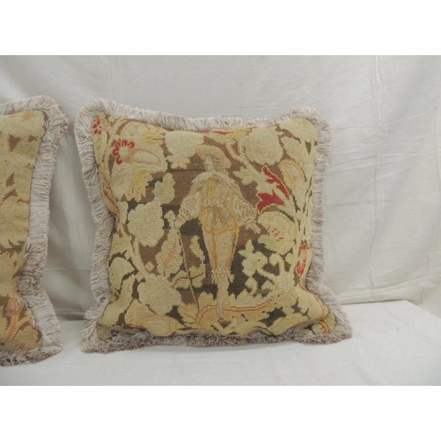 Tan and Brown Tapestry Decorative Square Pillows - Set of 2 For Sale - Image 4 of 11