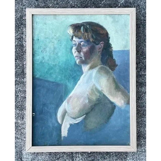 Vintage Original Nude Portrait Oil on Canvas For Sale - Image 10 of 12